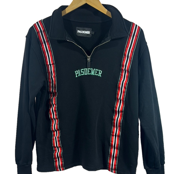 Pasdemer Other - Red and Black Zip Up Sweater with Striking Stripes